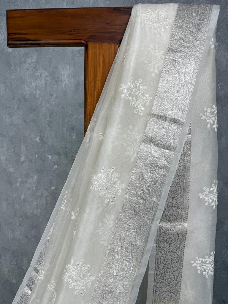 SILK ORGANZA EMBROIDERY BANARASI SAREE - Image 2