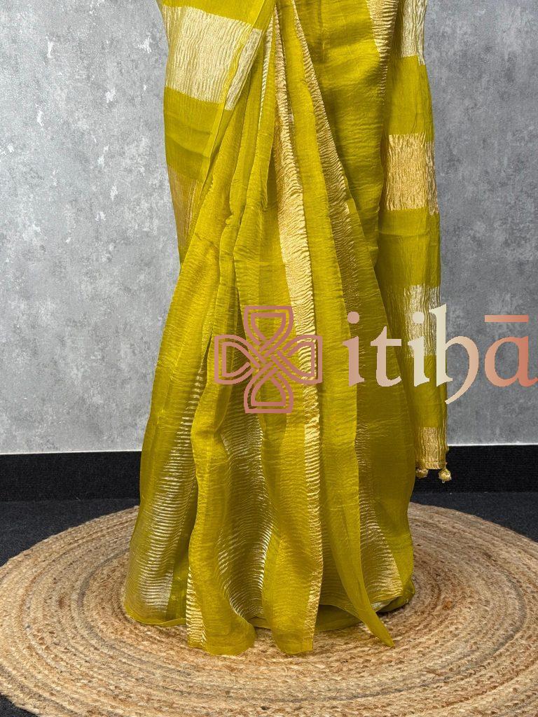 SILK ORGANZA CRUSHED ZARI SAREE - Image 3