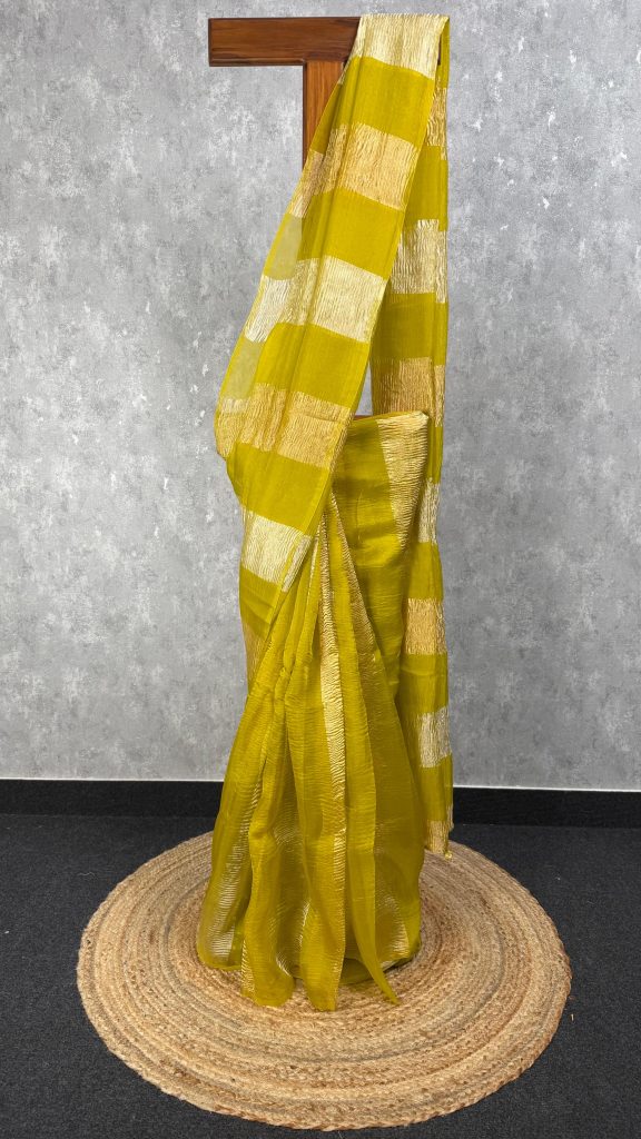 SILK ORGANZA CRUSHED ZARI SAREE