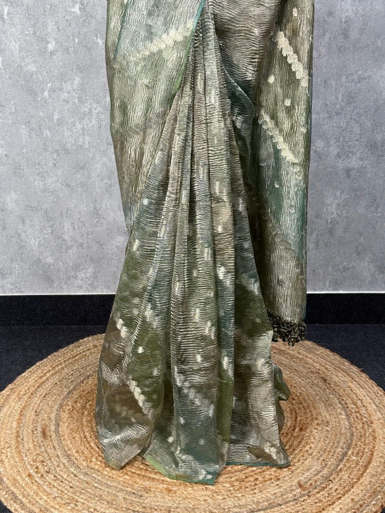 CRUSHED TISSUE ORGANZA BANARASI SAREE - Image 3