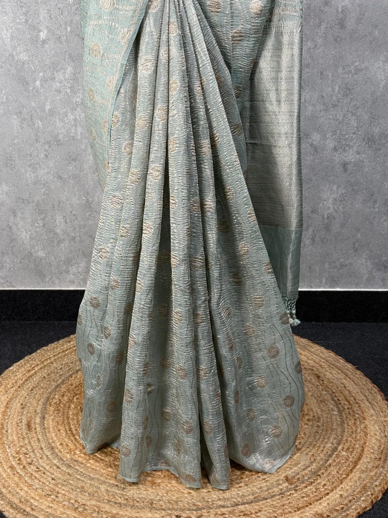CRUSHED TISSUE ORGANZA BANARASI SAREE - Image 3