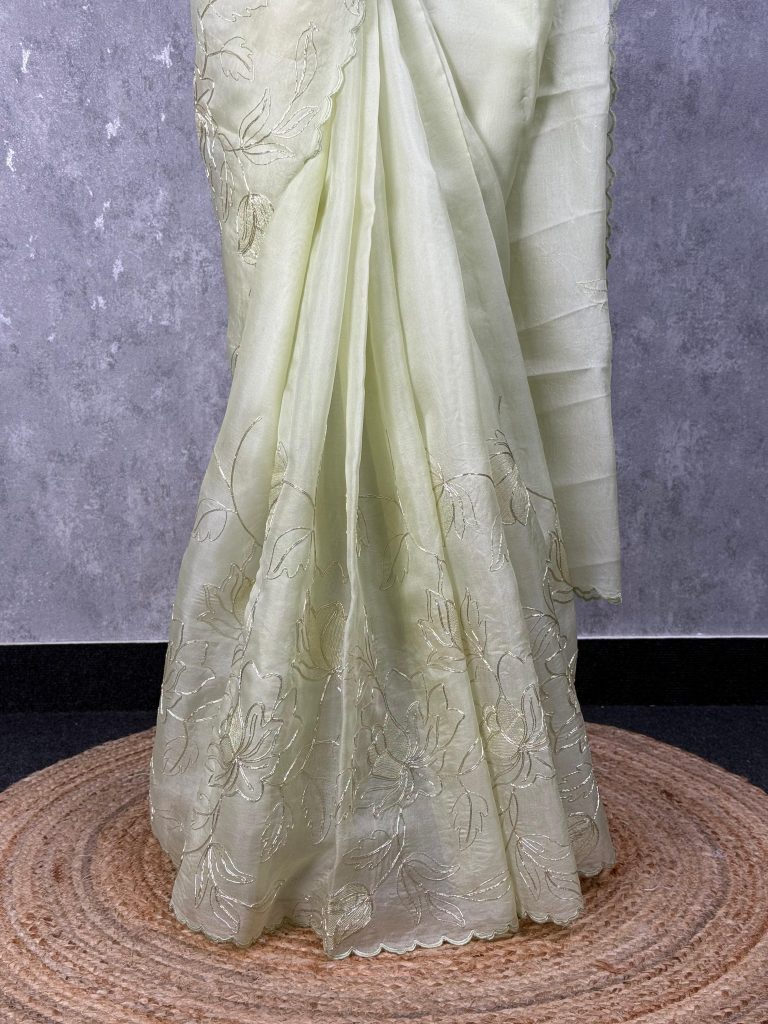 SILK ORGANZA CHORD EMBROIDERY SAREE - Image 3