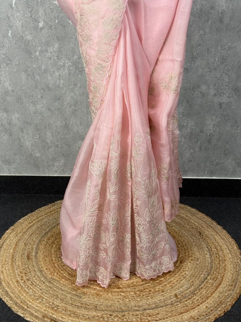 SILK ORGANZA CHORD EMBROIDERY SAREE - Image 3