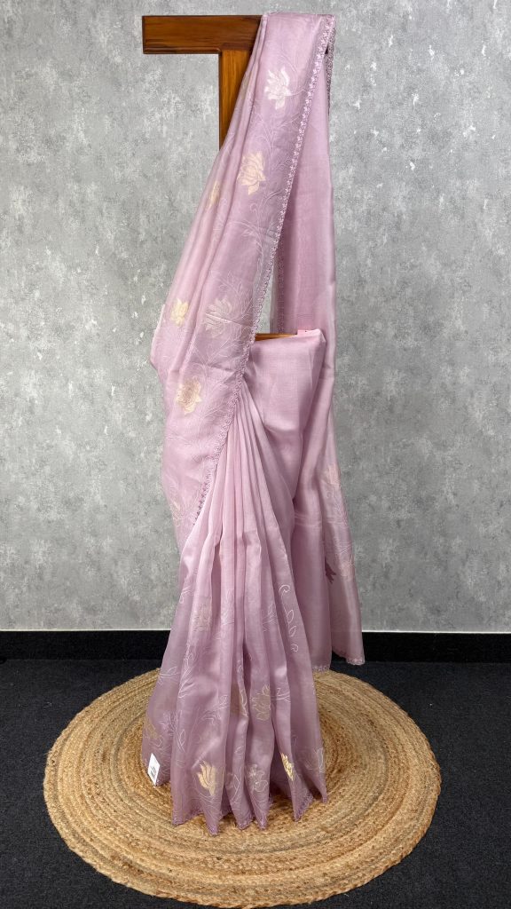SILK ORGANZA TISSUE APPLIQUE EMBROIDERY SAREE