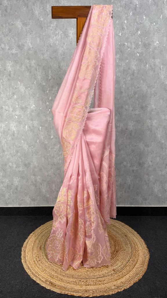 SILK ORGANZA APPLIQUE EMBROIDERY SAREE