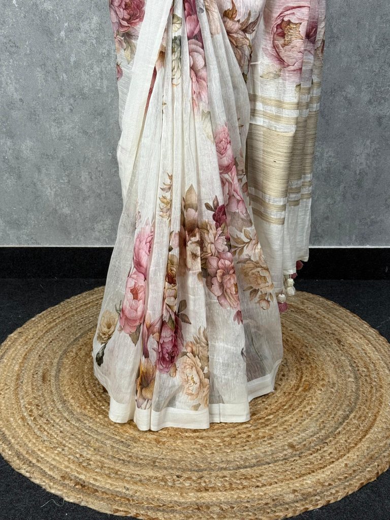 SILK LINEN PRINTED SAREE - Image 3