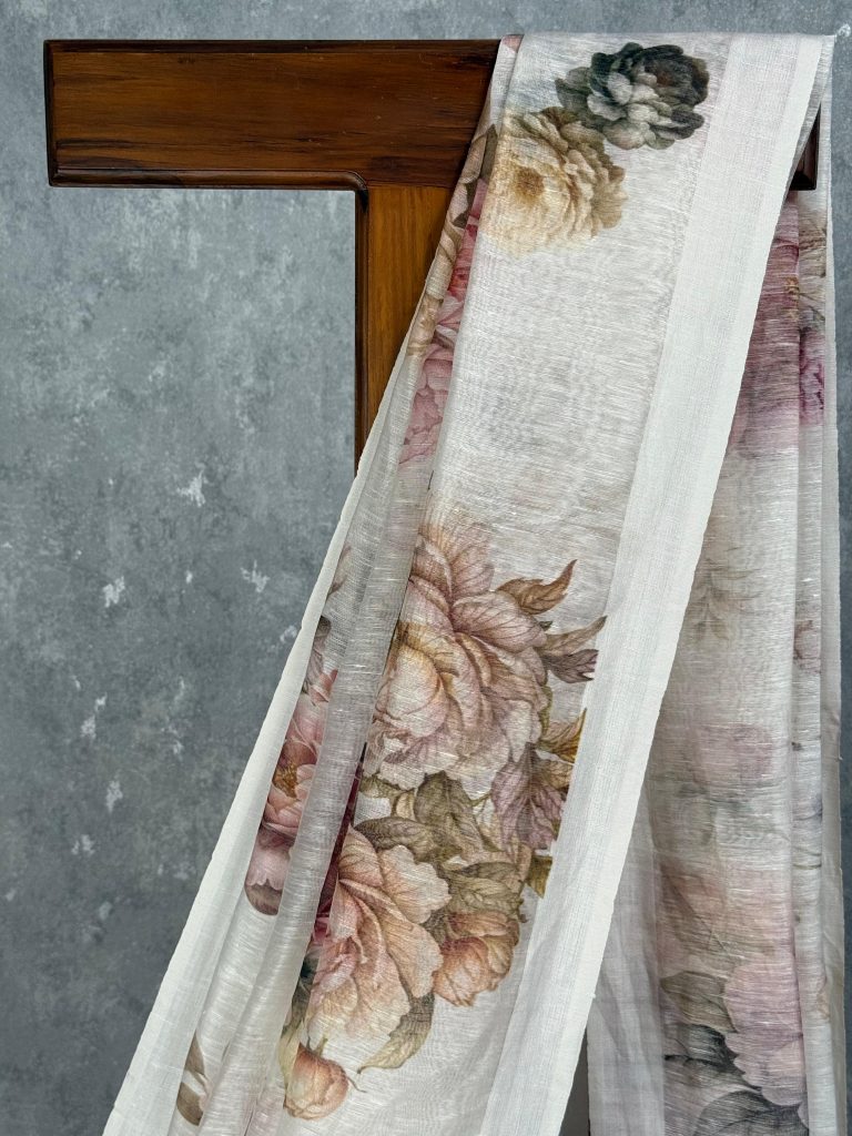 SILK LINEN PRINTED SAREE - Image 2
