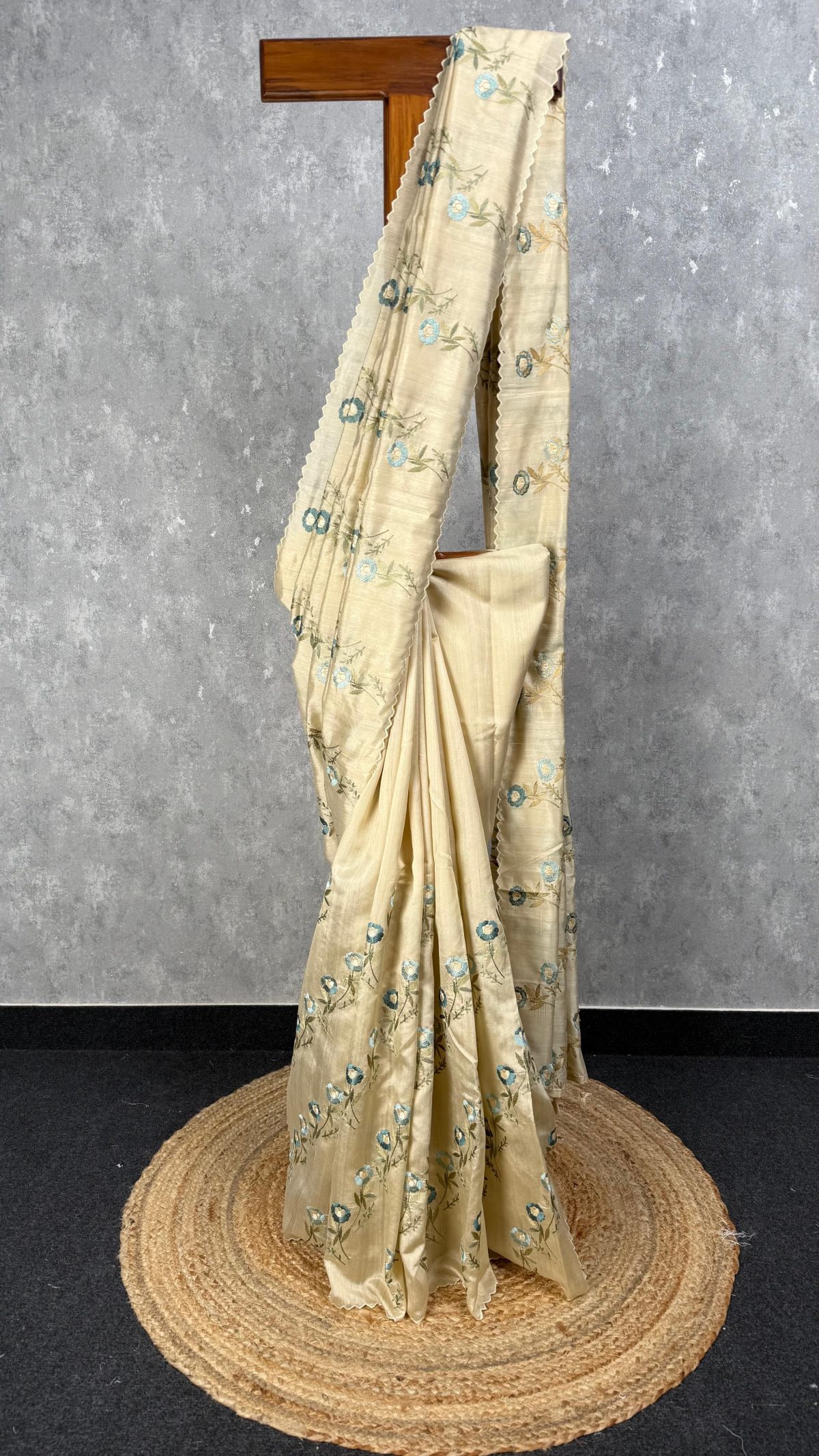 SEMI TUSSAR EMBROIDERY SAREE