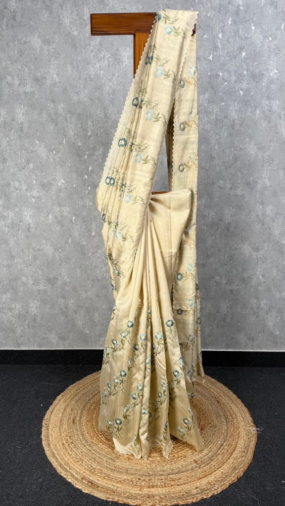 SEMI TUSSAR EMBROIDERY SAREE