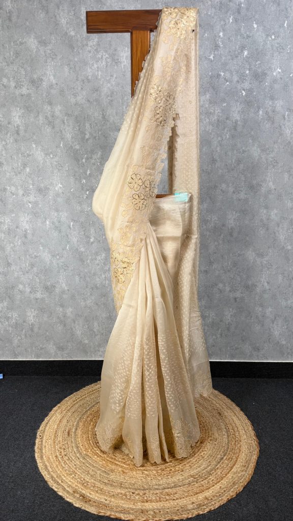 SILK ORGANZA APPLIQUE EMBROIDERY SAREE