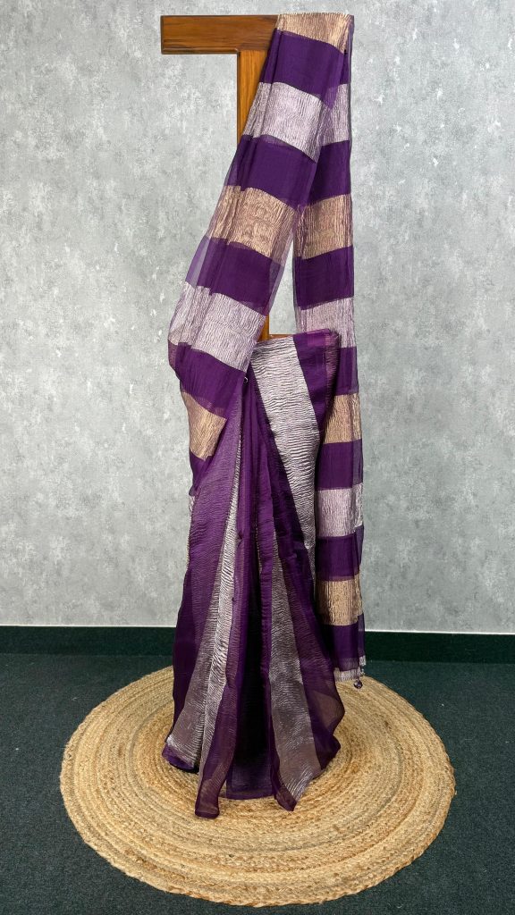 SILK ORGANZA CRUSHED ZARI SAREE