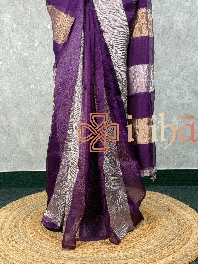 SILK ORGANZA CRUSHED ZARI SAREE - Image 3