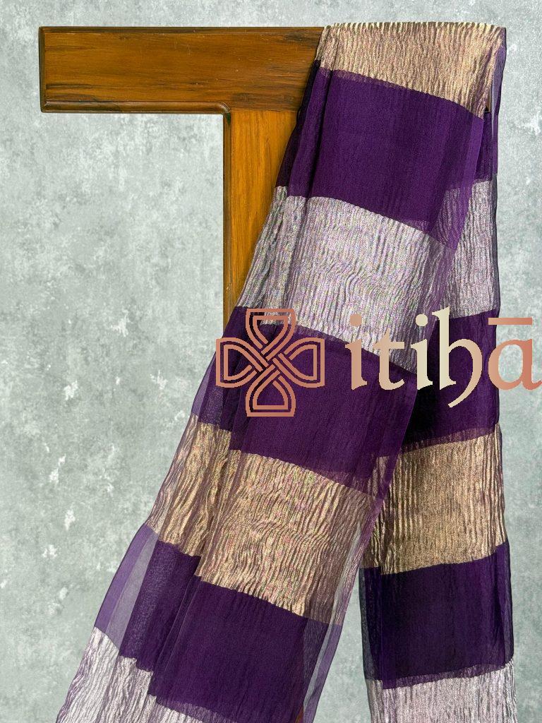 SILK ORGANZA CRUSHED ZARI SAREE - Image 2