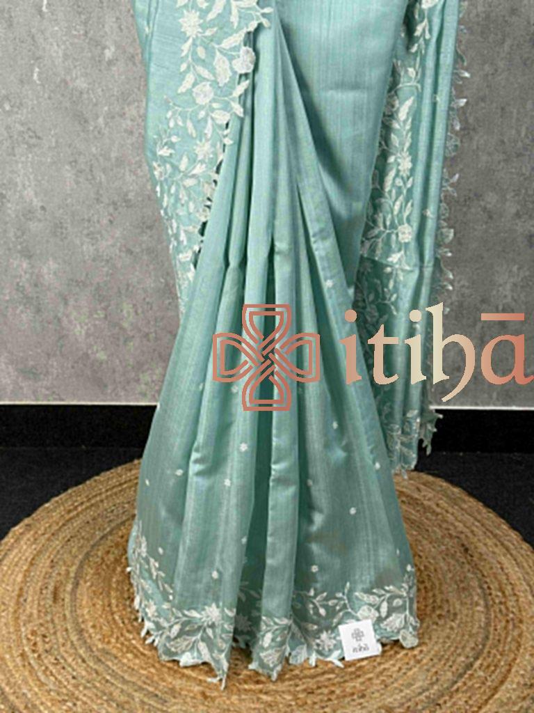 SEMI TUSSAR EMBROIDERY SAREE - Image 3