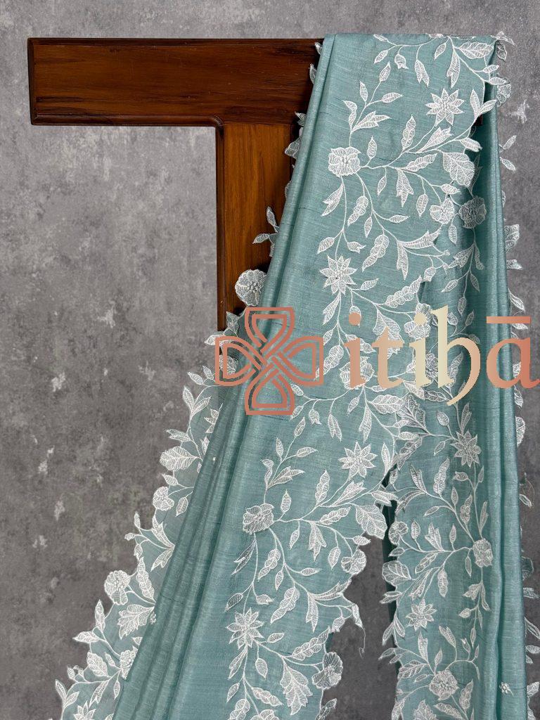 SEMI TUSSAR EMBROIDERY SAREE - Image 2