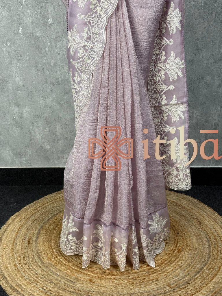 CRUSHED TISSUE SILK EMBROIDERY SAREE - Image 3