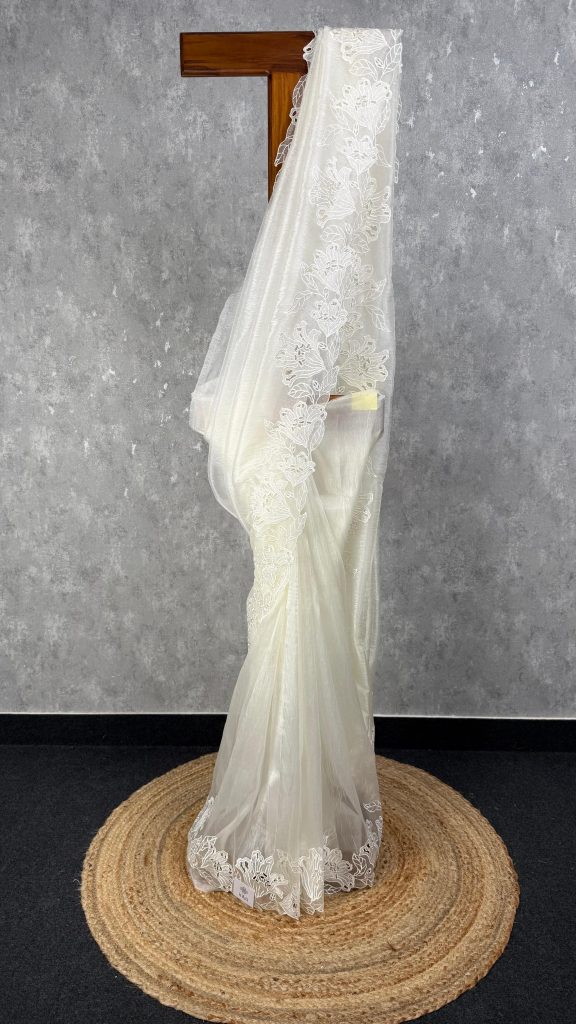 GLASS TISSUE ORGANZA CUTWORK EMBROIDERY SAREE