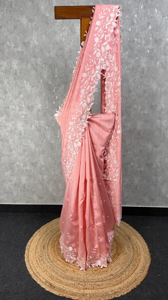 SEMI TUSSAR EMBROIDERY SAREE