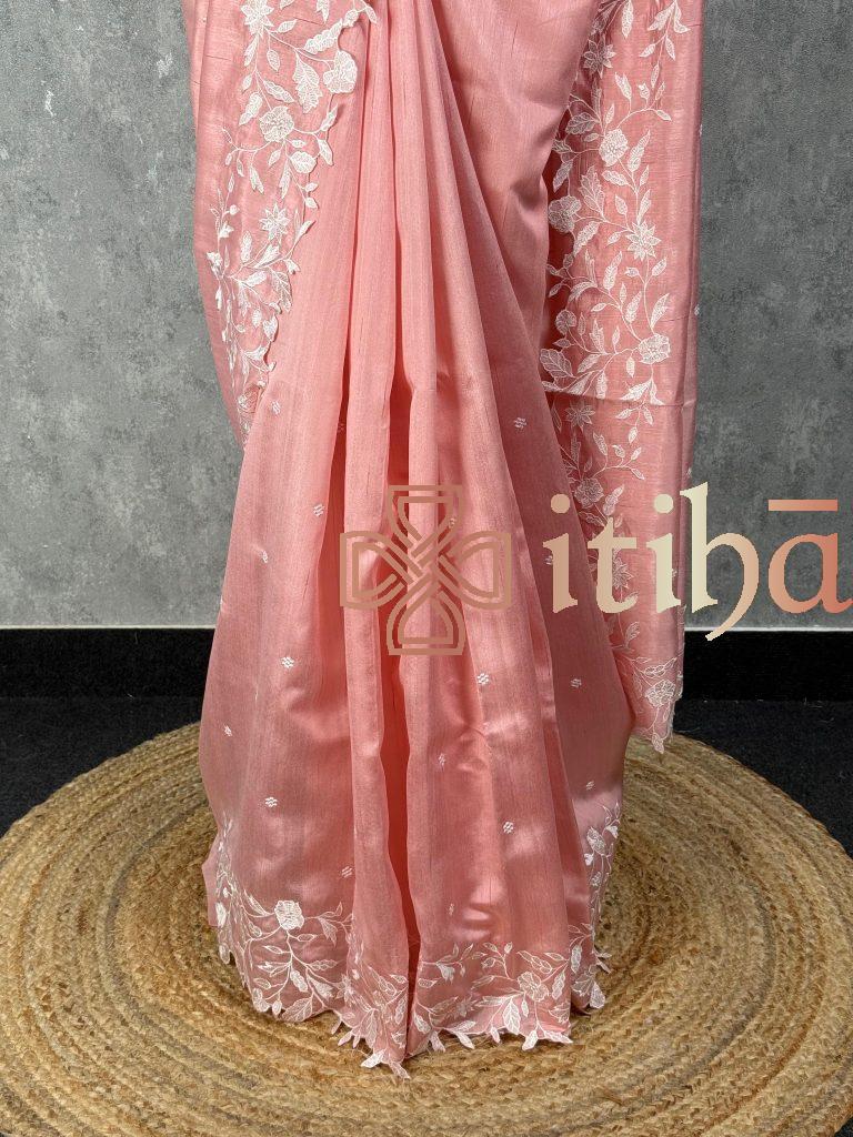 SEMI TUSSAR EMBROIDERY SAREE - Image 3
