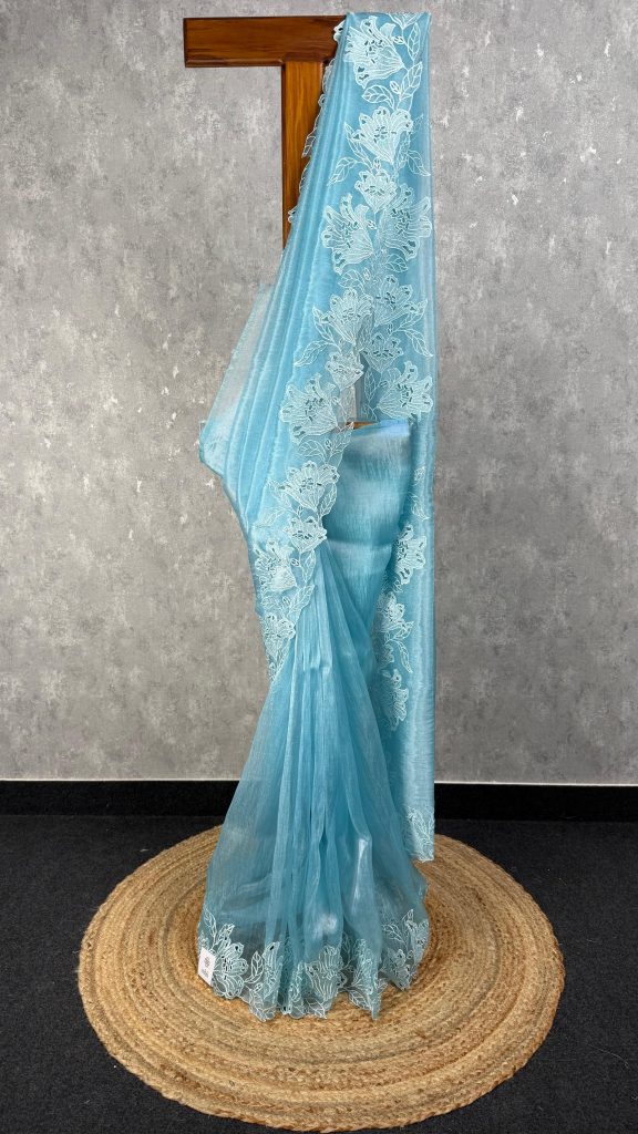 GLASS TISSUE ORGANZA CUTWORK EMBROIDERY SAREE
