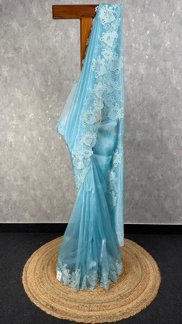 GLASS TISSUE ORGANZA CUTWORK EMBROIDERY SAREE
