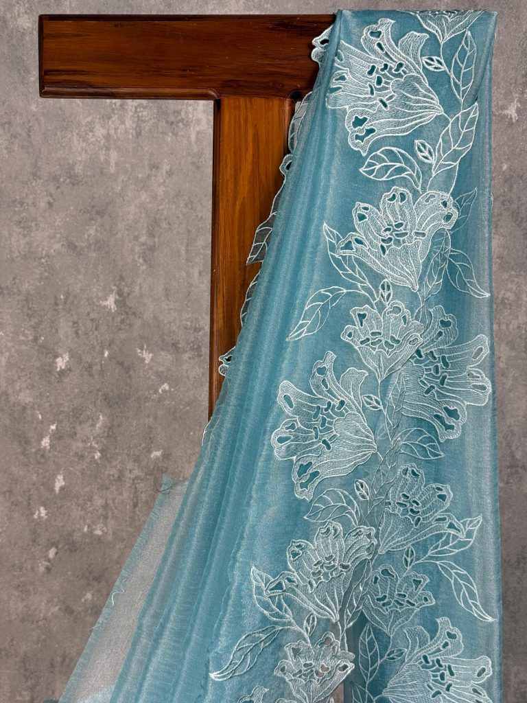 GLASS TISSUE ORGANZA CUTWORK EMBROIDERY SAREE - Image 2