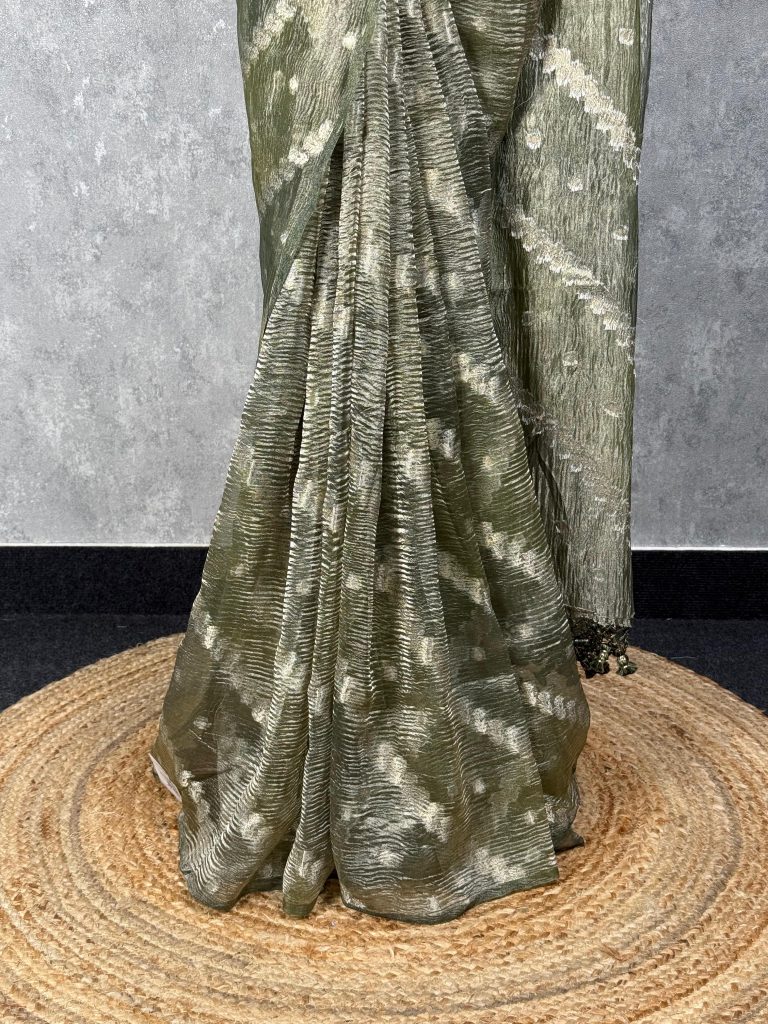 CRUSHED TISSUE ORGANZA BANARASI SAREE - Image 3