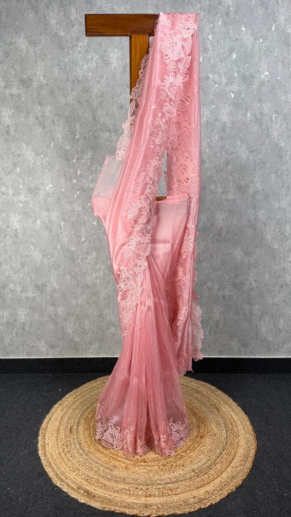 GLASS TISSUE ORGANZA CUTWORK EMBROIDERY SAREE