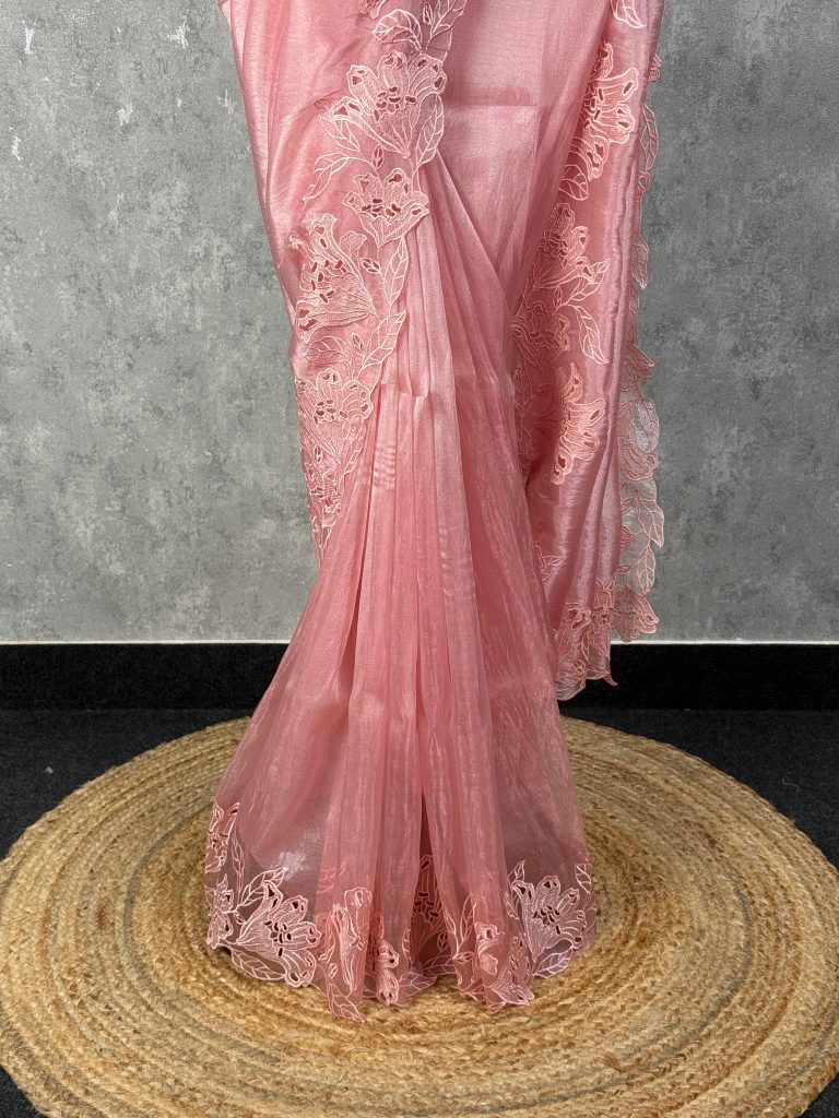 GLASS TISSUE ORGANZA CUTWORK EMBROIDERY SAREE - Image 3