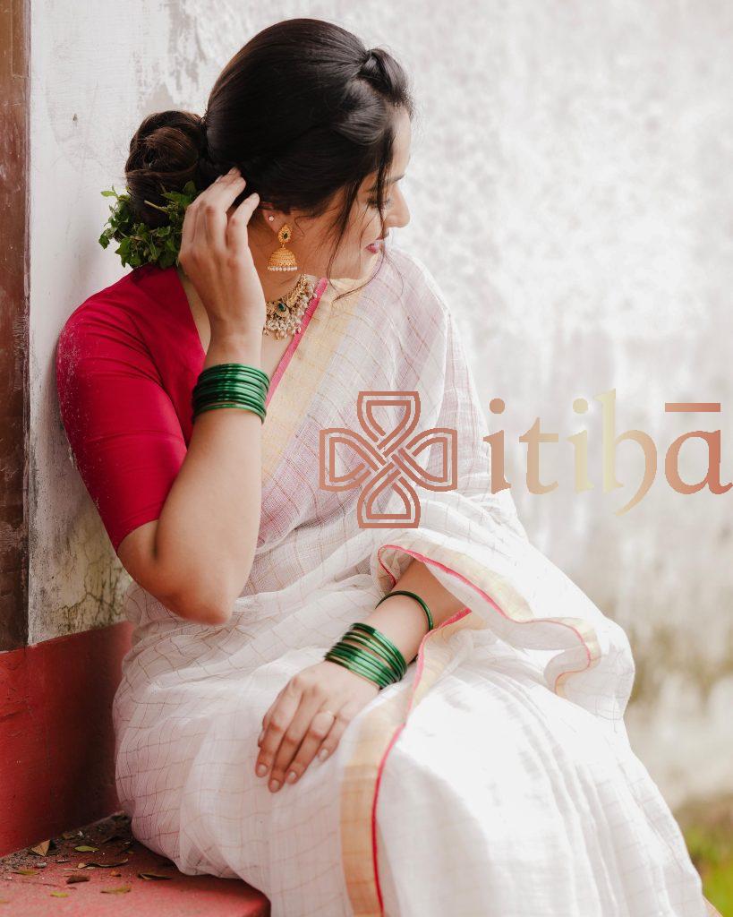 COTTON LINEN ZARI CHECKS HANDLOOM SAREE - Image 4