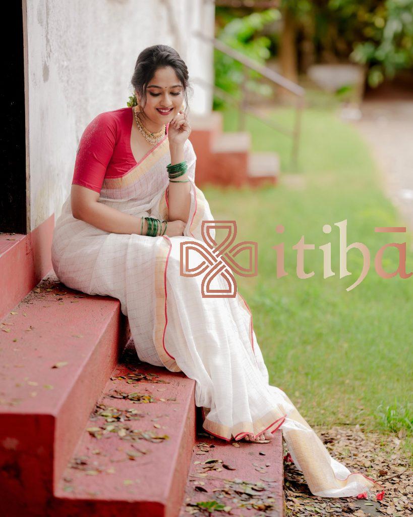 COTTON LINEN ZARI CHECKS HANDLOOM SAREE - Image 6