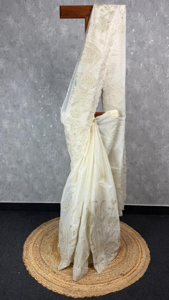 ORGANZA TISSUE APPLIQUE EMBROIDERY SAREE