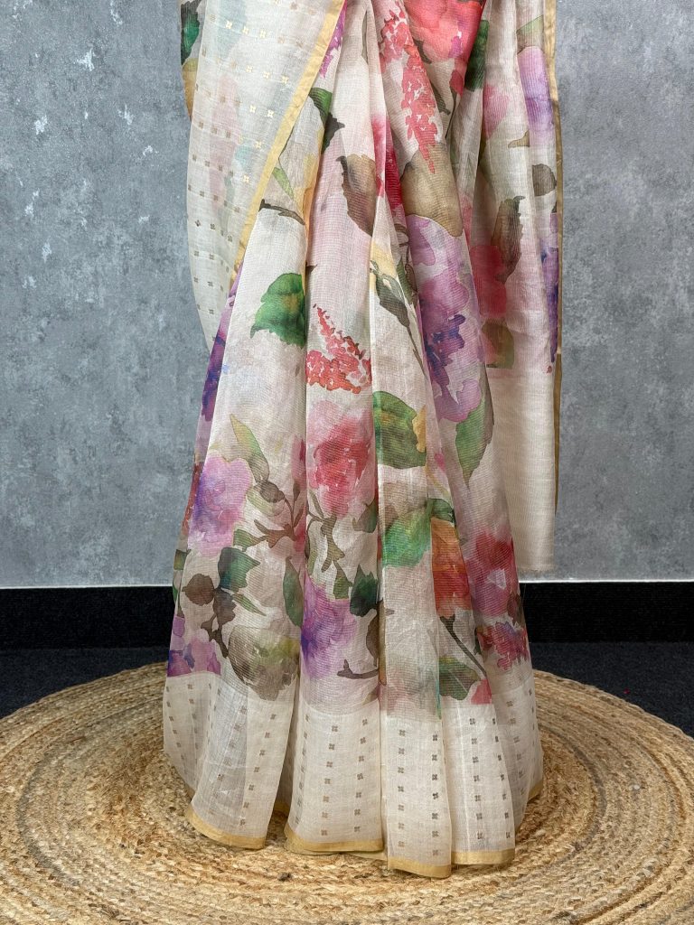 TISSUE KORA MUSLIN PRINTED SAREE - Image 3