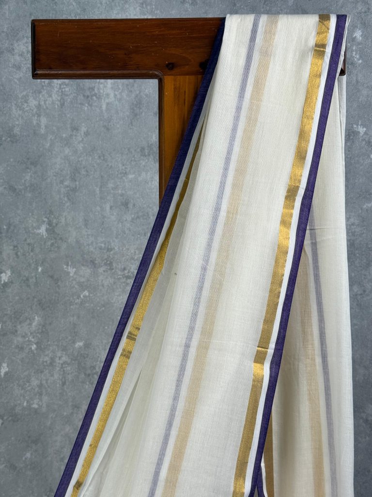 MUL COTTON VIOLET BORDER COTTON HANDLOOM SAREE - Image 2