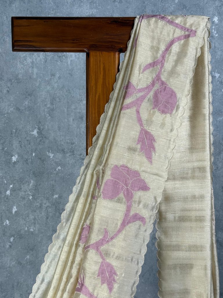 SEMI TUSSAR APPLIQUE EMBROIDERY SAREE - Image 2