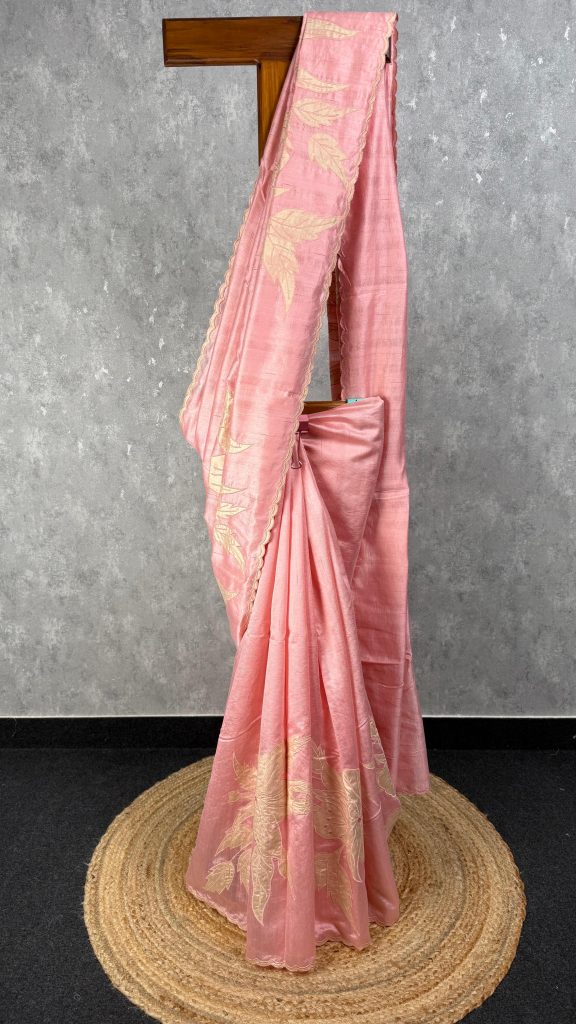 SEMI TUSSAR APPLIQUE EMBROIDERY SAREE