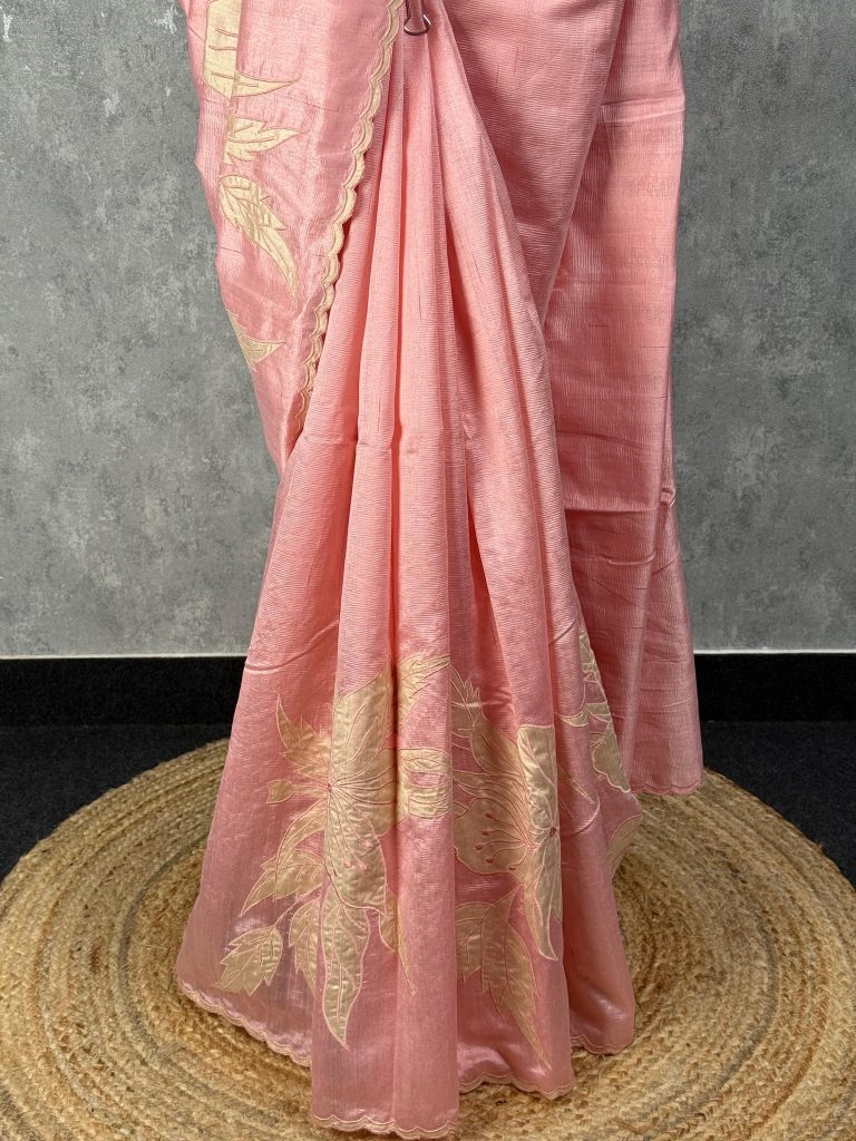 SEMI TUSSAR APPLIQUE EMBROIDERY SAREE - Image 3