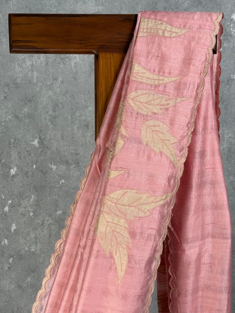 SEMI TUSSAR APPLIQUE EMBROIDERY SAREE - Image 2