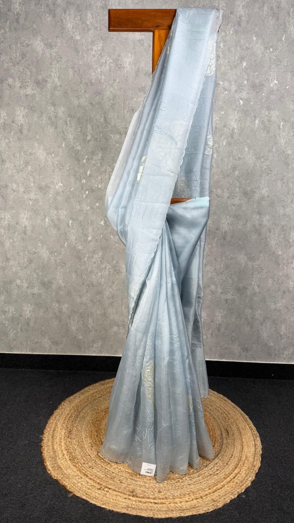 SILK ORGANZA TISSUE APPLIQUE EMBROIDERY SAREE