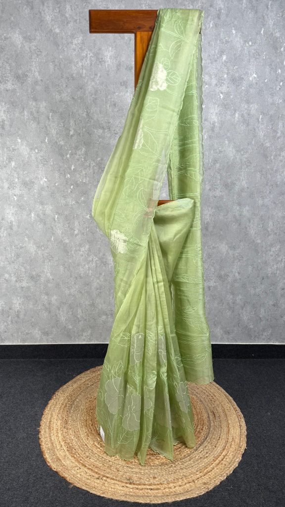 SILK ORGANZA TISSUE APPLIQUE EMBROIDERY SAREE