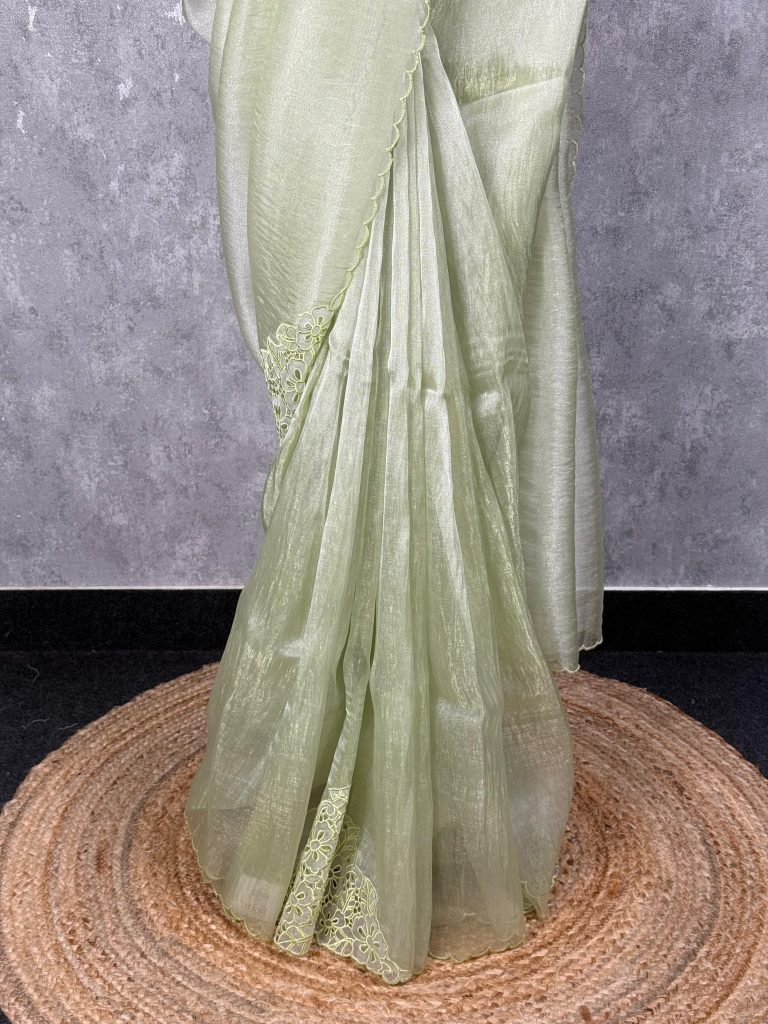 GLASS ORGANZA CUTWORK EMBROIDERY SAREE - Image 3