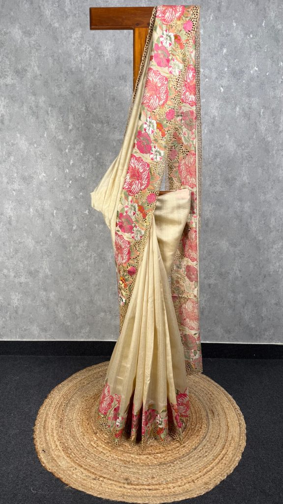 SEMI TUSSAR CUTWORK EMBROIDERY SAREE