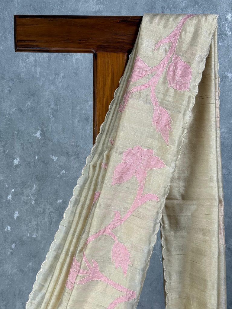 SEMI TUSSAR APPLIQUE EMBROIDERY SAREE - Image 2