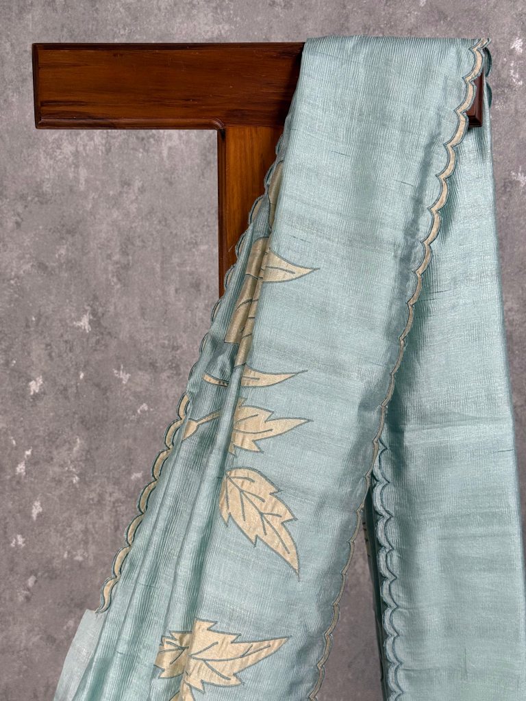 SEMI TUSSAR APPLIQUE EMBROIDERY SAREE - Image 2