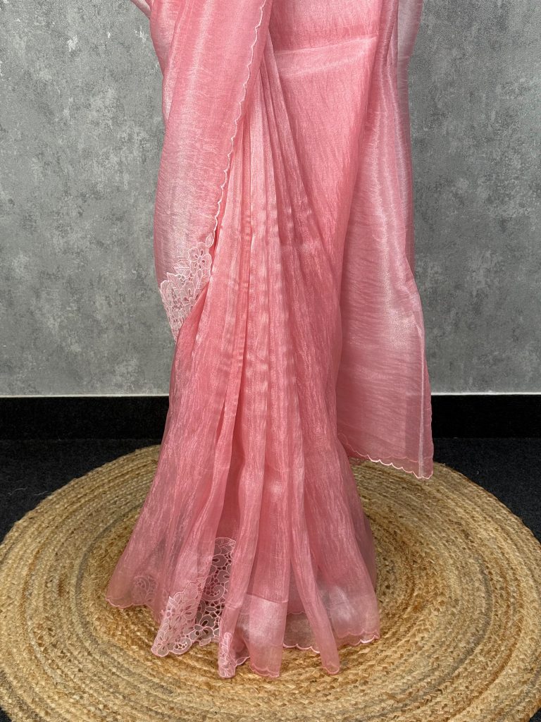GLASS ORGANZA CUTWORK EMBROIDERY SAREE - Image 3
