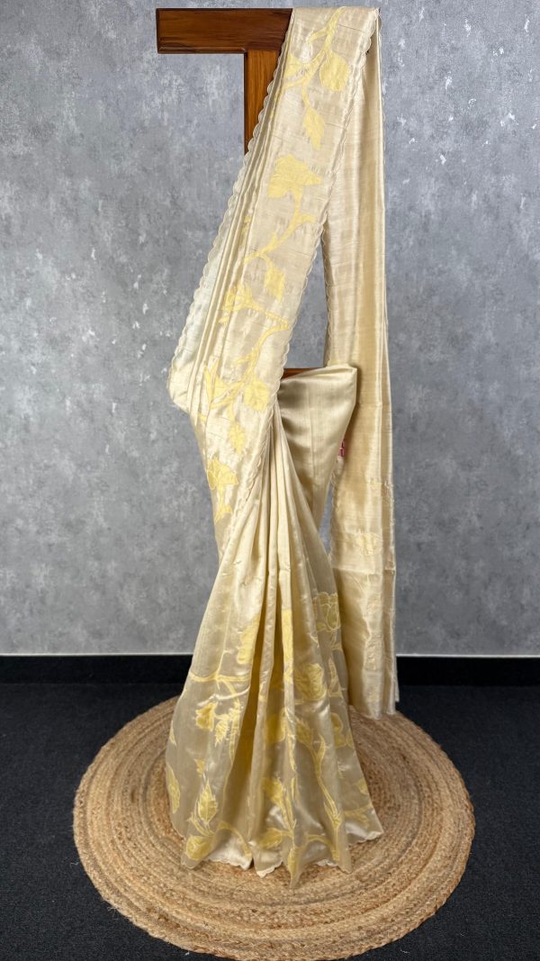 SEMI TUSSAR APPLIQUE EMBROIDERY SAREE