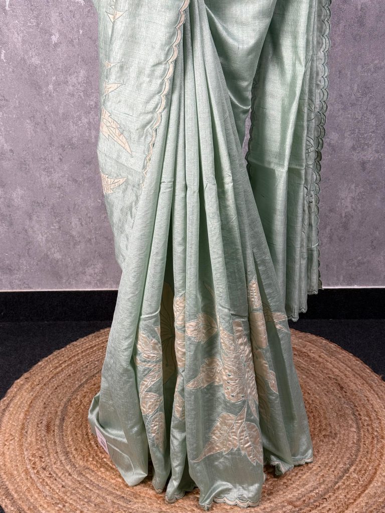 SEMI TUSSAR APPLIQUE EMBROIDERY SAREE - Image 3