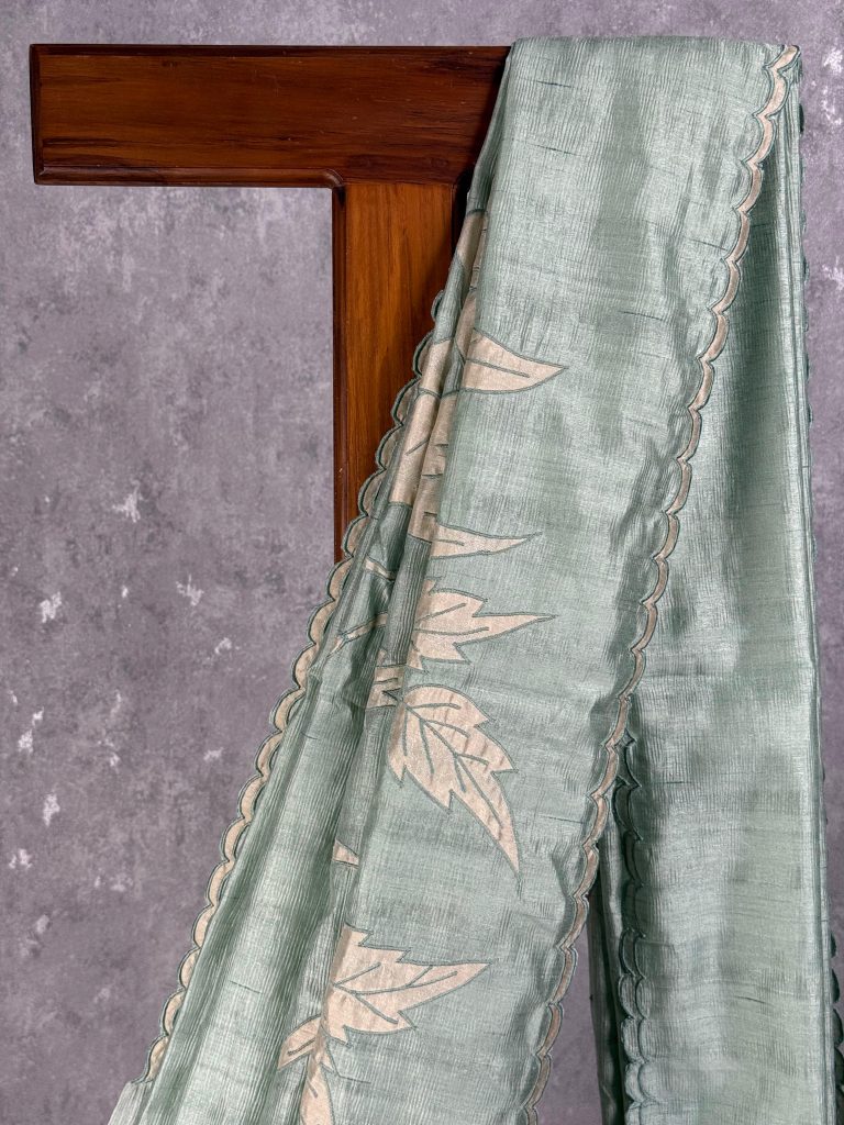 SEMI TUSSAR APPLIQUE EMBROIDERY SAREE - Image 2