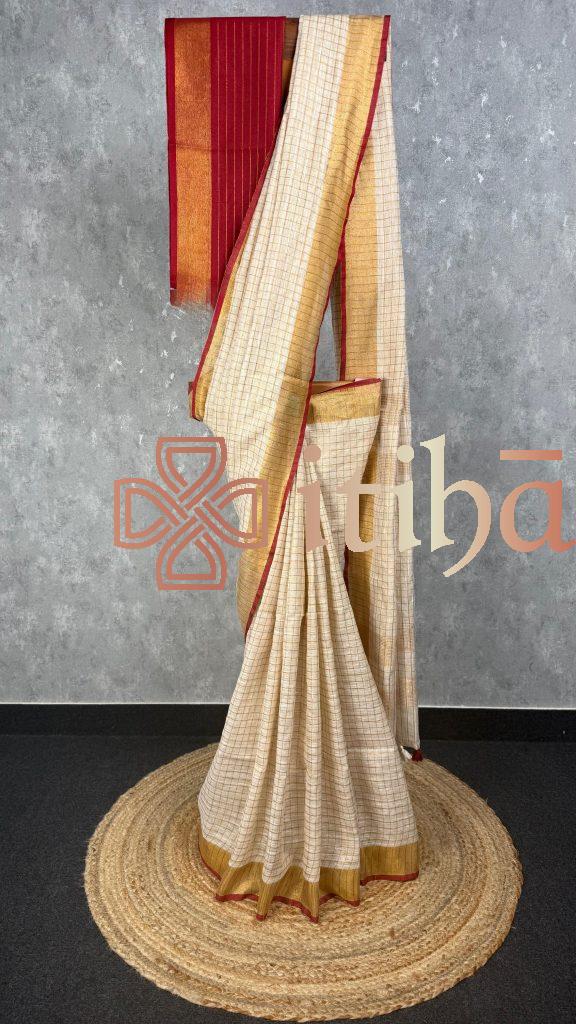 SILK LINEN ZARI CHECKS ONAM SAREE