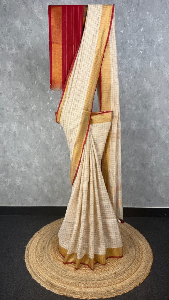 SILK LINEN ZARI CHECKS ONAM SAREE